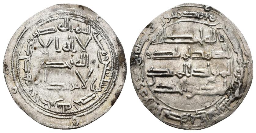 54   -  EMIRATO. ABD AL-RAHMAN I (755-788). Dírham. Al-Andalus. 171 H. AR 2,73 g. 27 mm. V-69. Leves manchas de óxido. R.B.O. EBC.