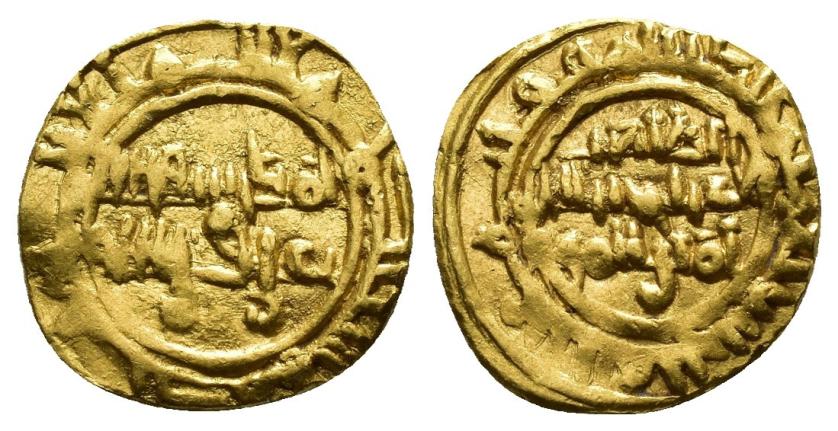 883   -  CALIFATO FATIMÍ. ABU-L-HASAN 'ALI AL-ZAHIR (411-427/1021-1036). 1/4 dinar. Sin ceca (Sicilia / صـقـلـيـة). Sin fecha. AU 0,92 g. 12 mm. Nicol-1638. MBC+.