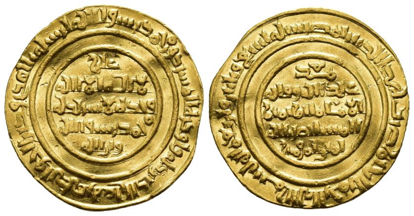 885   -  CALIFATO FATIMÍ. ABU TAMIM MA'AD AL-MUSTANSIR (427-487/1036-1094). Dinar. Misr. 439 H. AU 4,22 g. 23 mm. Nicol-2119. Ligeramente alabeada. EBC-. 