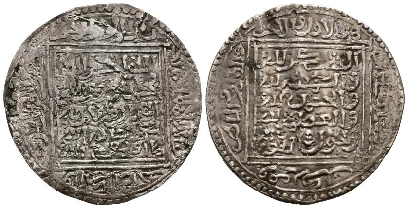 888   -  MERINÍES. ABU AL-HASAN ALI (731-752/1331-1352) SERIE ANÓNIMA. Dinar. Sin ceca. Sin fecha. AU 4,7 g. 28 mm. PrRef-49a; H-768; Hadri-97. MBC/BC-.