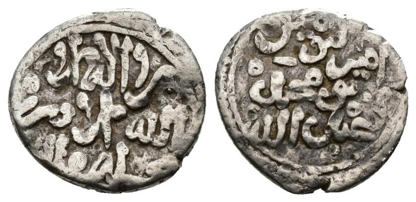 907   -  SAADÍES. ABU MUHAMMAD 'ABD ALLAH EL-GALIB (965-981/1557-1574). Dírham. Sin ceca. Sin fecha. AR 1,35 g. 13 mm. Brethes-1431; Ho-926. MBC-.