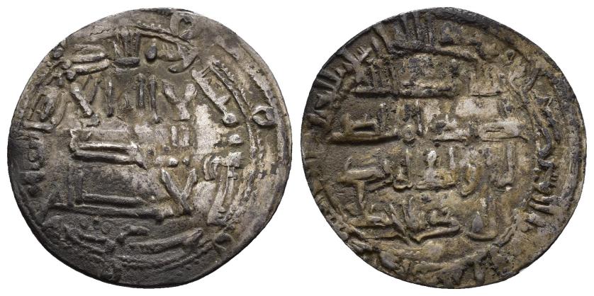 92   -  EMIRATO. ABD AL-RAHMAN II (821-852). Dírham. Al-Andalus. 207 H. AR 2,36 g. 25 mm. V-123. Mancha de óxido. MBC.