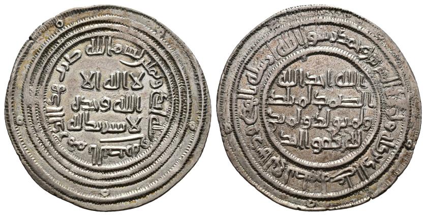 932   -  CALIFATO OMEYA. ABD AL-MALIK (66-87-/685-705). Dírham. Al-Baṣra. 81 H. AR 2,87 g. 25,5 mm. Walker II-301; Klat-170. EBC-/MBC+.