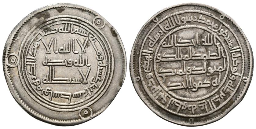 979   -  CALIFATO OMEYA. HISAM IBN ABD AL-MALIK (106-126/724-743). Dírham. Wasit. 112 H. AR 2,87 g. 28 mm. Walker II-560; Klat-705. MBC+.